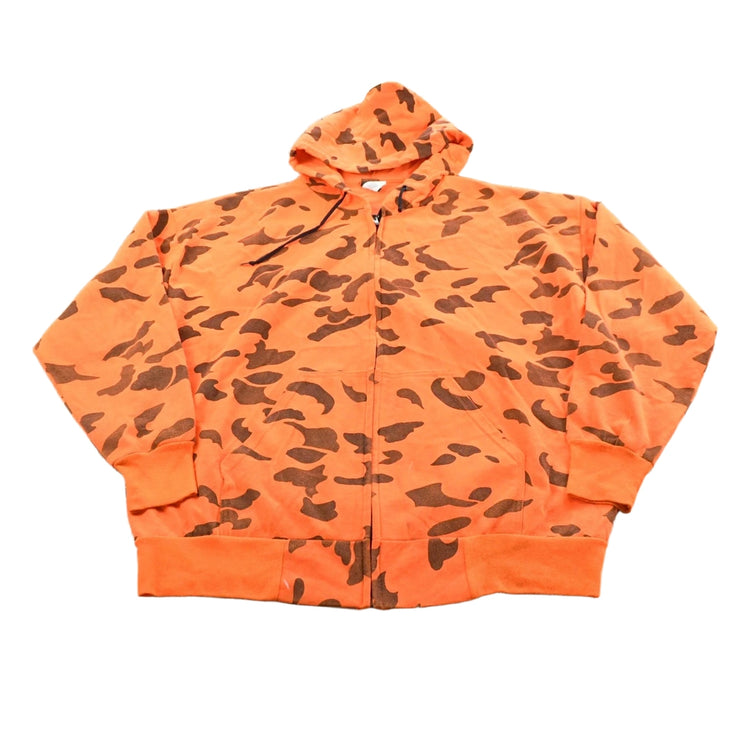 Vintage 1990s Ace Sportswear High Visibility Camo Orange Hoodie Men's 2XL