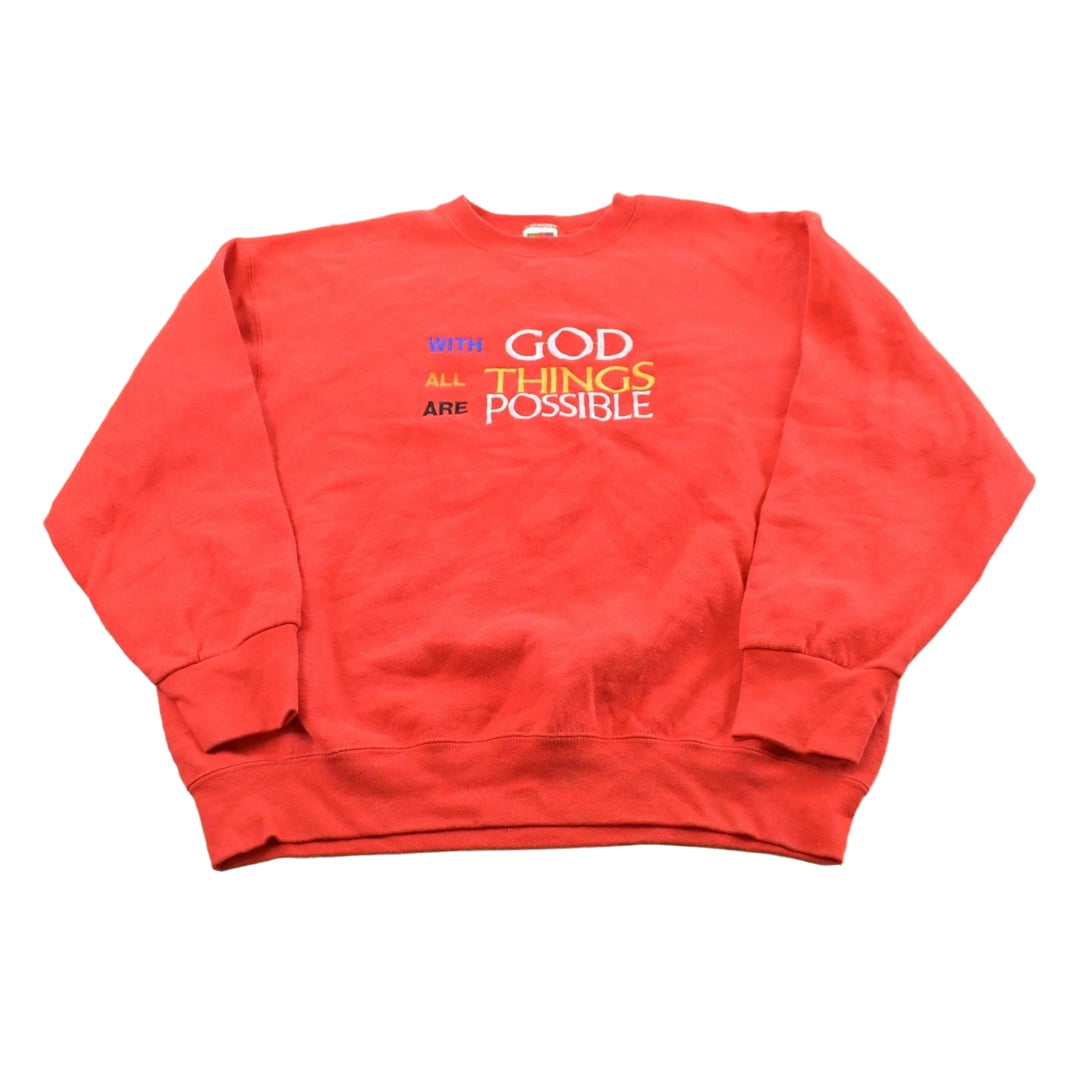 Vintage 1990s Religious With God All Things Are Possible Jesus Crewneck Sweatshirt Men's L