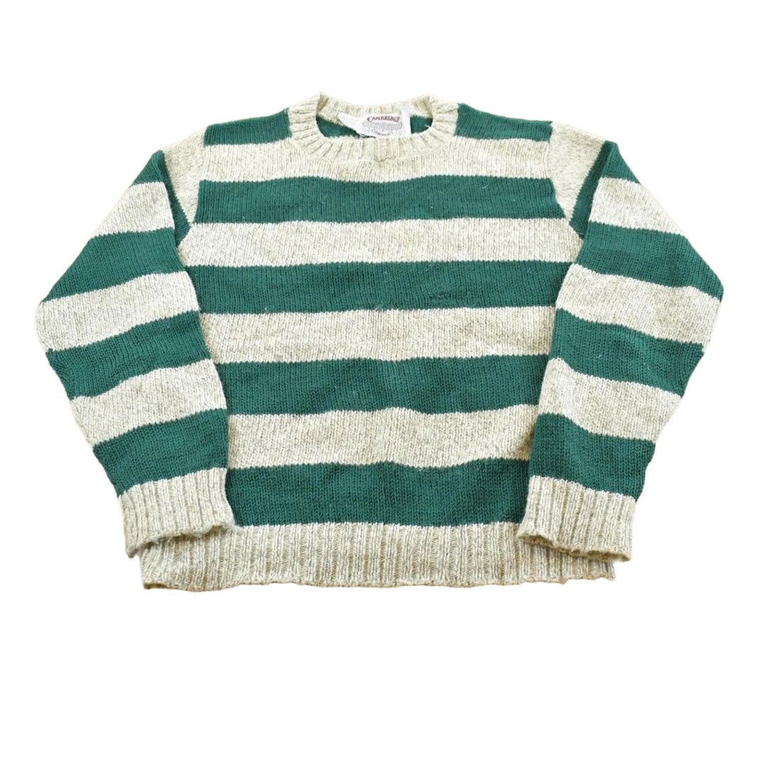 Vintage 1990s Cambridge Dry Goods Striped Knit Wool Crewneck Sweater Men's S