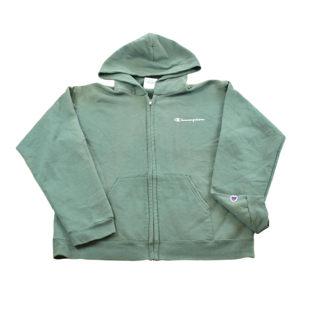 Vintage 2000s Champion Blank Green Full Zip Hoodie Sweatshirt Men's S