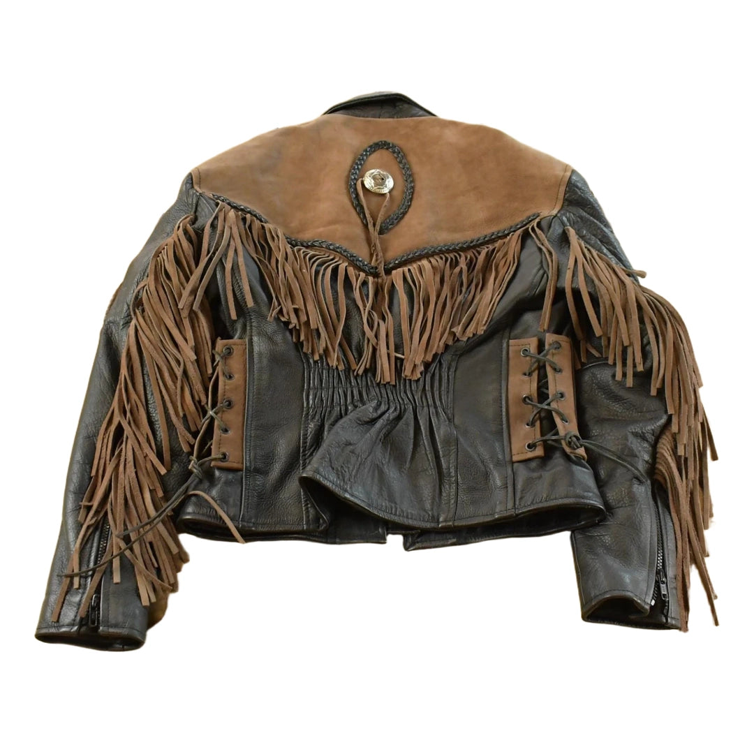 Vintage 1980s Leather Western Fringe Jacket Women's Small