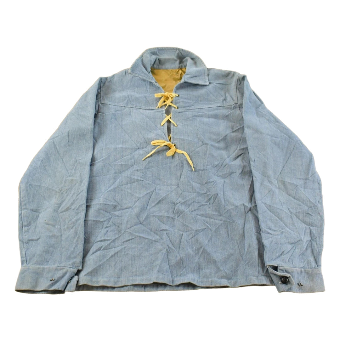 Vintage 1970s Chambray Lace Pullover Shirt Men's Medium