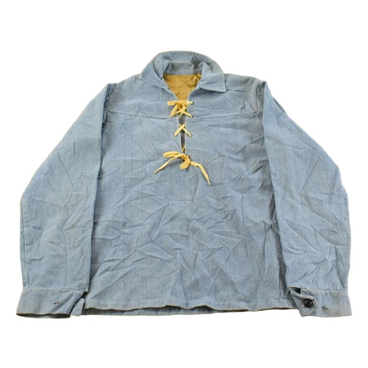 Vintage 1970s Chambray Lace Pullover Shirt Men's Medium