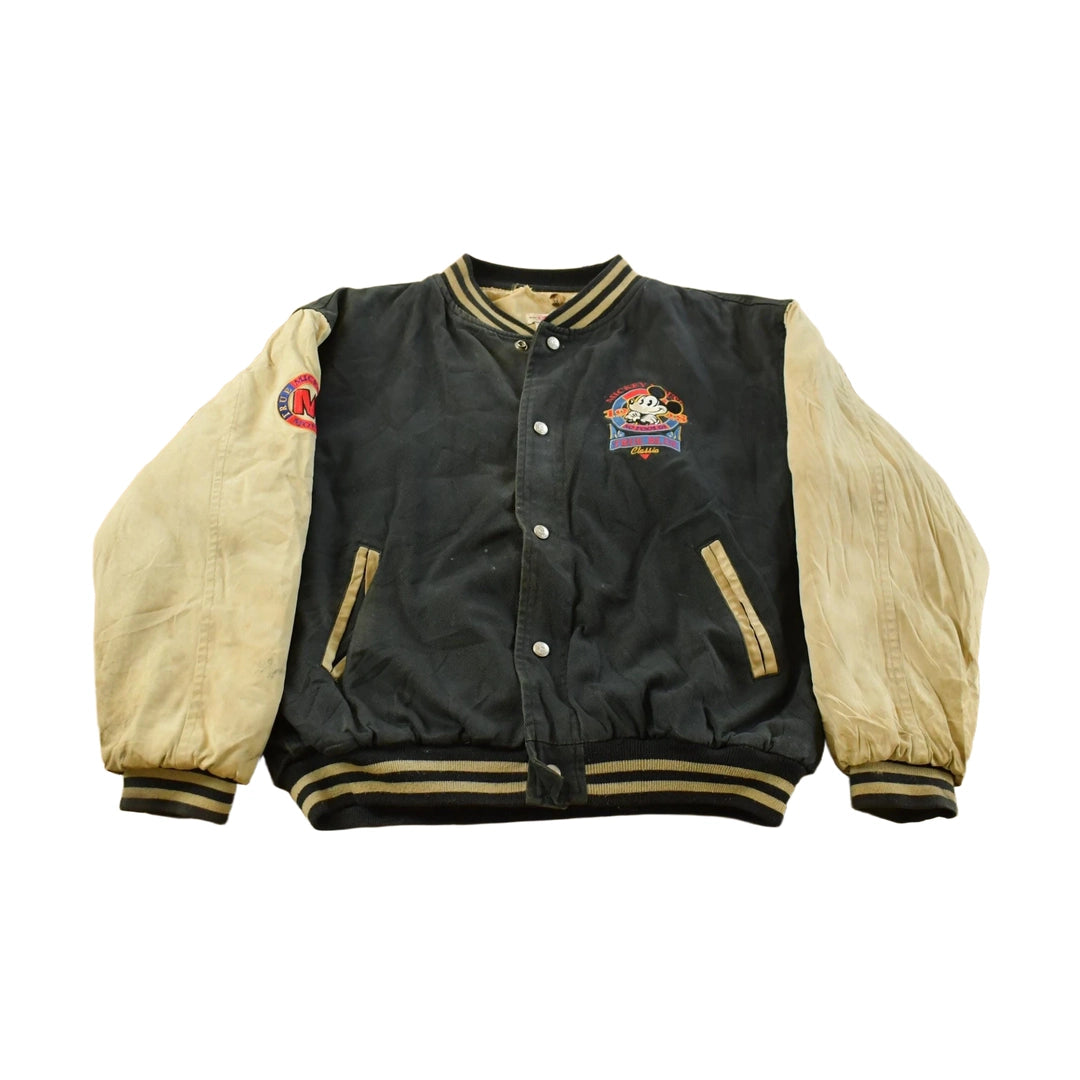 Vintage 1990s Thrashed Mickey Mouse Disney Varsity Snap Button Jacket Men's M