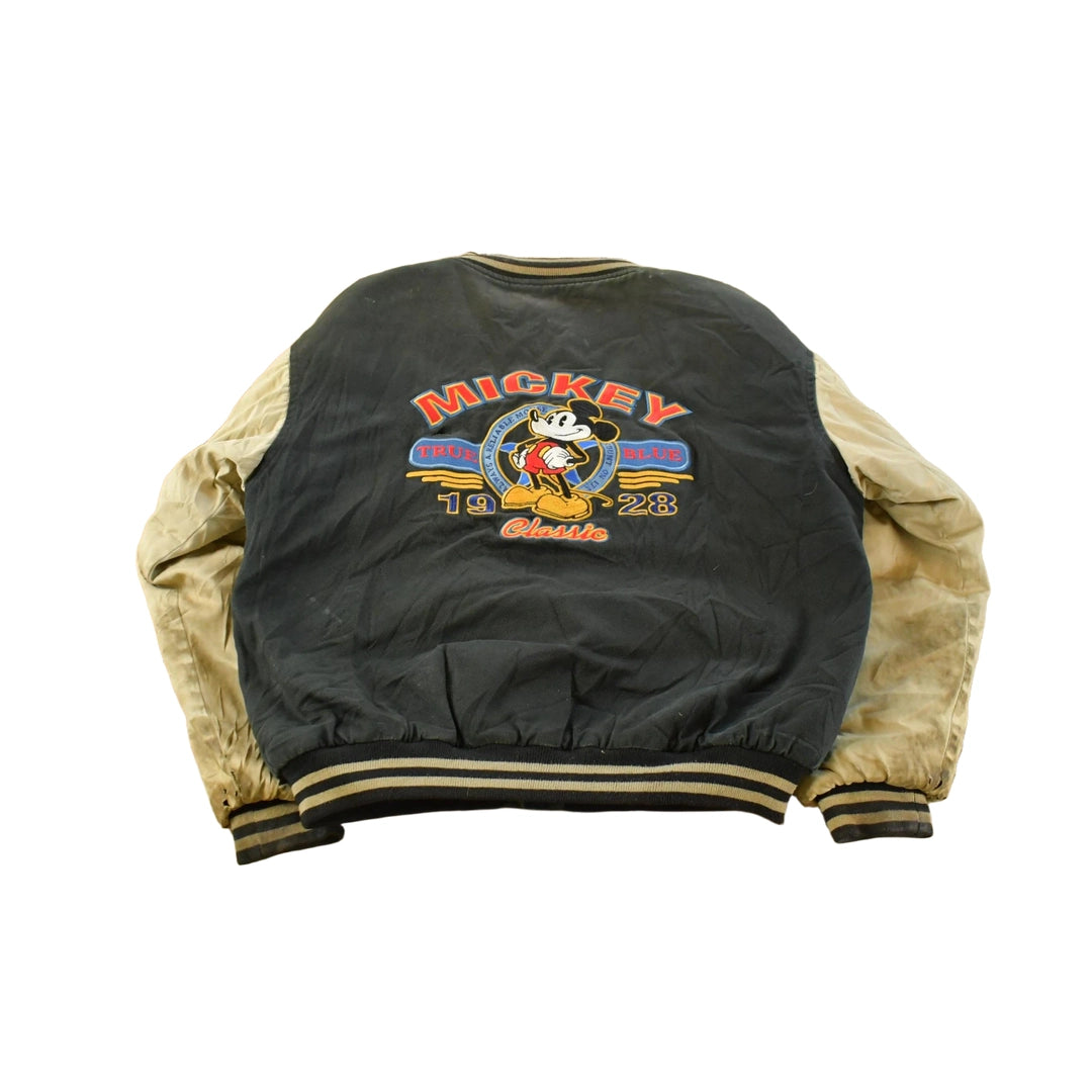 Vintage 1990s Thrashed Mickey Mouse Disney Varsity Snap Button Jacket Men's M