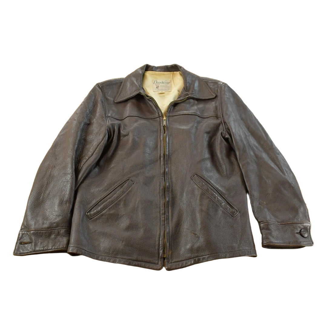 Vintage 1970s DeerWear Deer Skin Leather Bomber Jacket Made In USA Men's M
