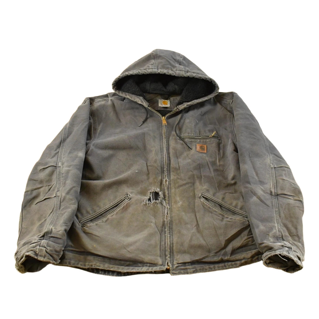 Vintage 1990s Thrashed Carhartt Distressed Canvas Hooded Jacket Men's L Tall