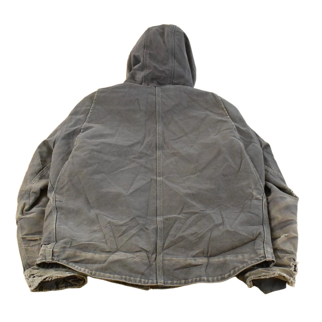 Vintage 1990s Thrashed Carhartt Distressed Canvas Hooded Jacket Men's L Tall