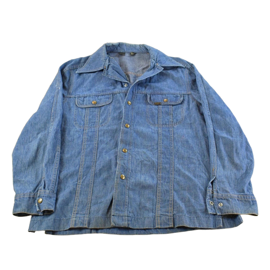 Vintage 1970s Lee Western Style Pearl Snap Button Up Denim Shirt Men's Large