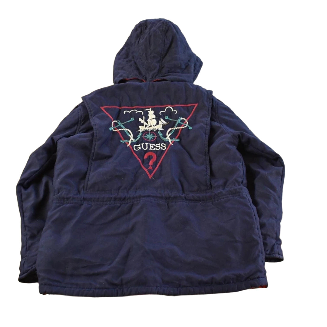 Vintage 1990s Guess USA American Flag Lined Parka Jacket Youth L-XL