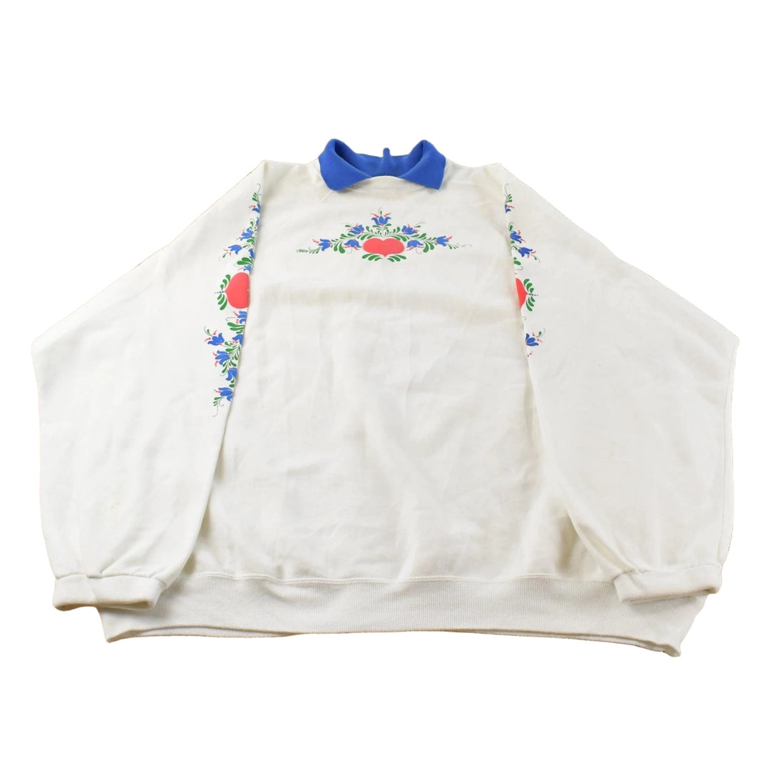 Vintage 1990s Floral Collared Crewneck Sweatshirt Women's XL