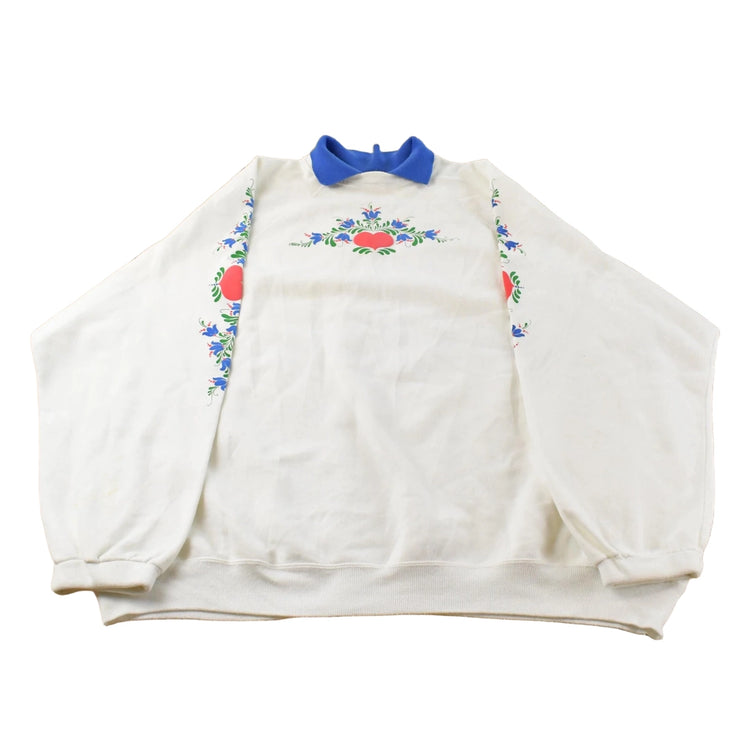 Vintage 1990s Floral Collared Crewneck Sweatshirt Women's XL