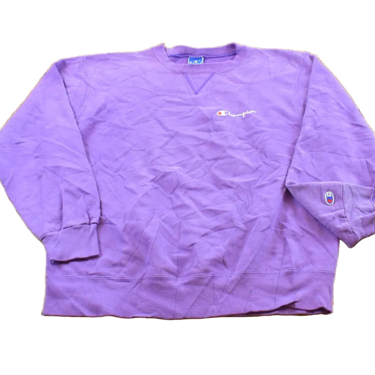 Vintage 1990s Champion Script Logo Purple Crewneck Sweatshirt Men's Medium