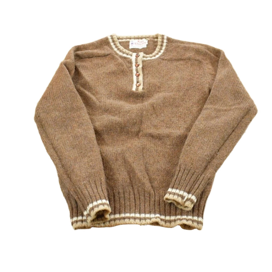 True Vintage 1960s Lady Clansmen Scottish Shetland Wool Knit Henley Collar Sweater Women's XXS
