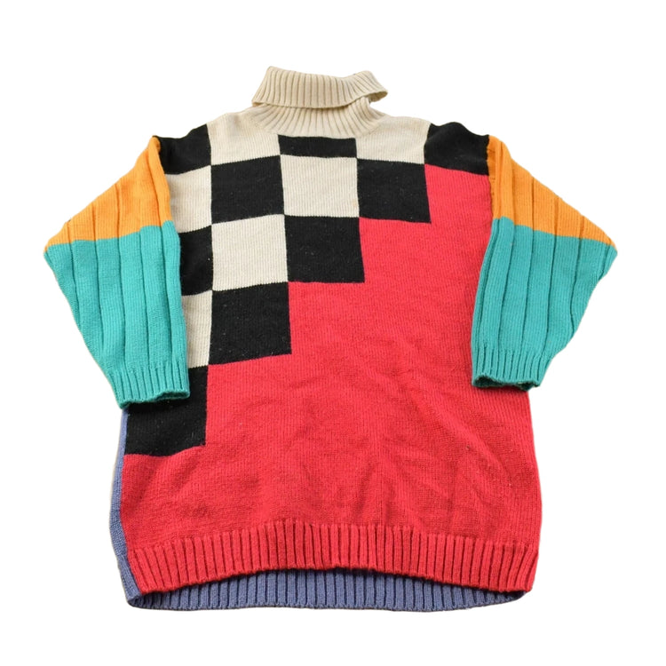 Vintage 1990s Together Checkered Turtle Neck Knit Sweater Womens S