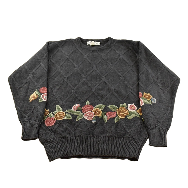 Vintage 1990s JH Collectibles Wool Knit Floral Sweater Women's M