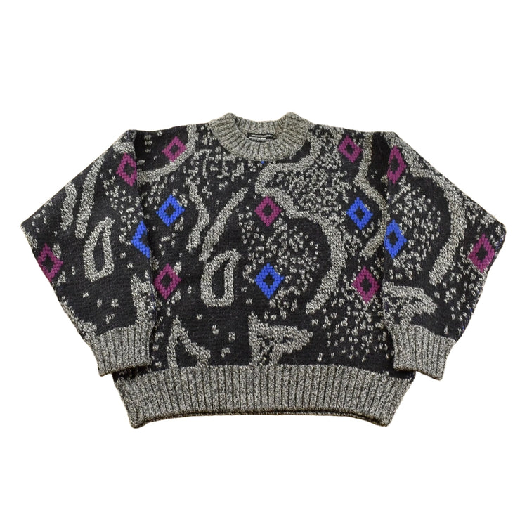 Vintage 1990s Abstract Wool Knit Crewneck Sweater Men's Small
