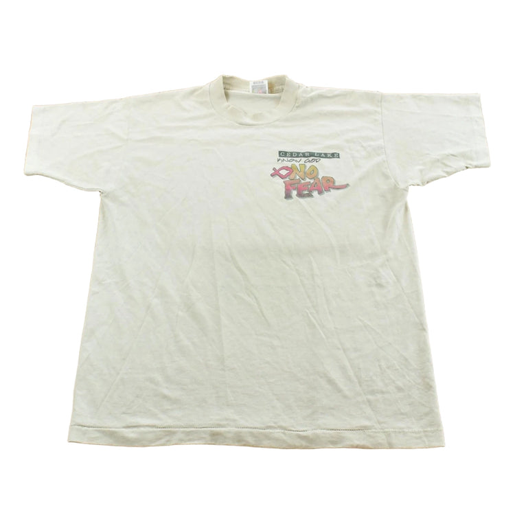 Vintage 1990s Know God No Fear Cedar Lake Christianity T-Shirt Men's L