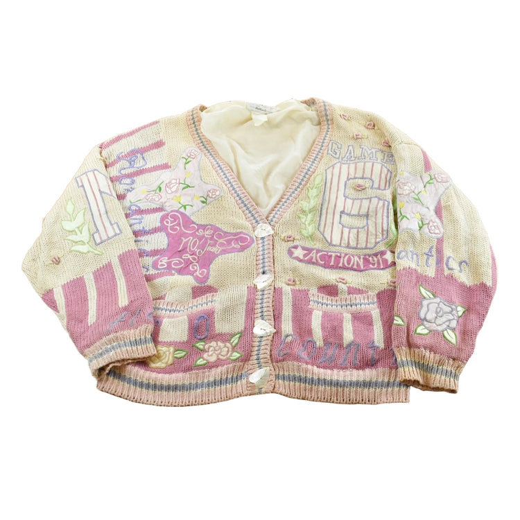 Vintage 1980s Absolutely No Jeans Funky Abstract Embroidered Knit Cardigan Sweater Women's 2XL
