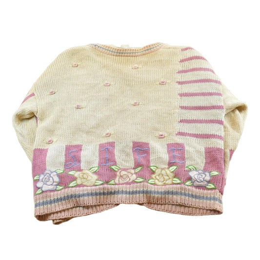 Vintage 1980s Absolutely No Jeans Funky Abstract Embroidered Knit Cardigan Sweater Women's 2XL