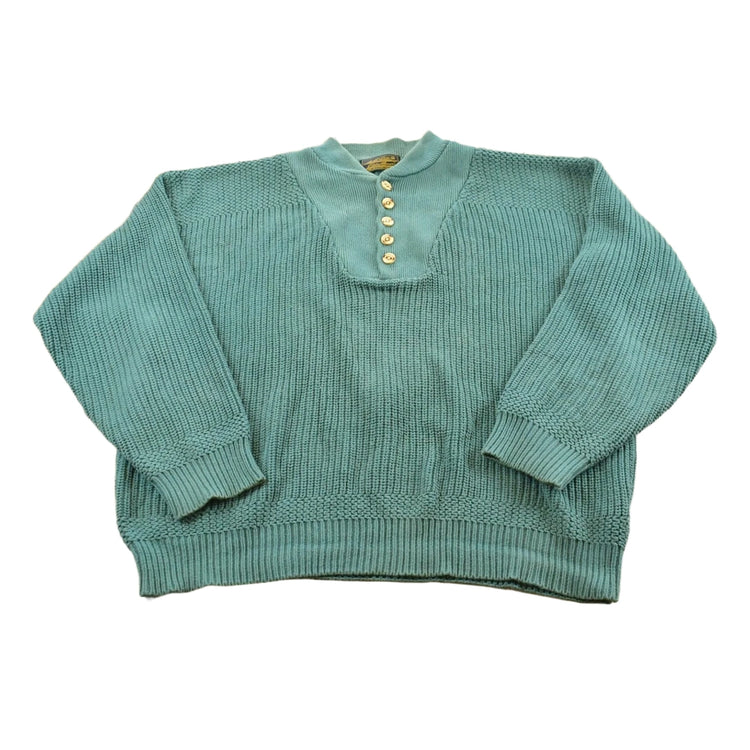 Vintage 1990s Eddie Bauer Henley Collar Quarter Button Cotton Knit Sweater Men's L