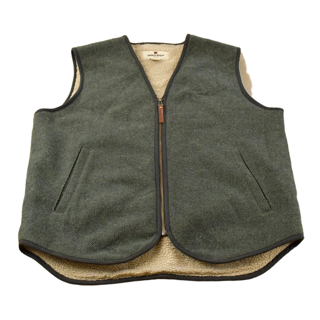 Vintage 1990s Woolrich Wool Full Zip Sherpa Lined Vest Jacket Men's Medium
