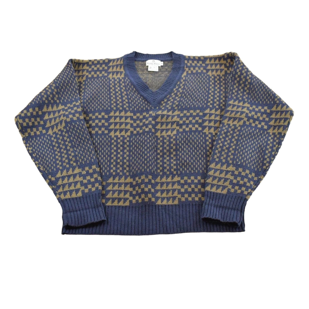 Vintage 1980s Neiman Marcus Merino Wool Knit V-Neck Sweater Men's S