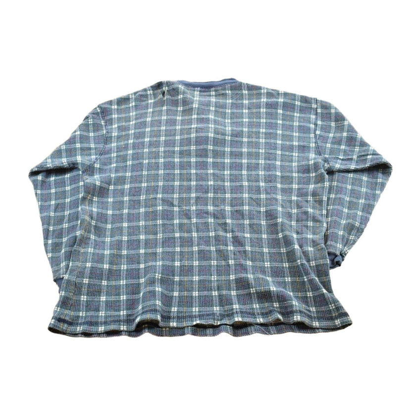 Vintage 1990s Plaid Henley Long Sleeve Thermal Shirt Men's L