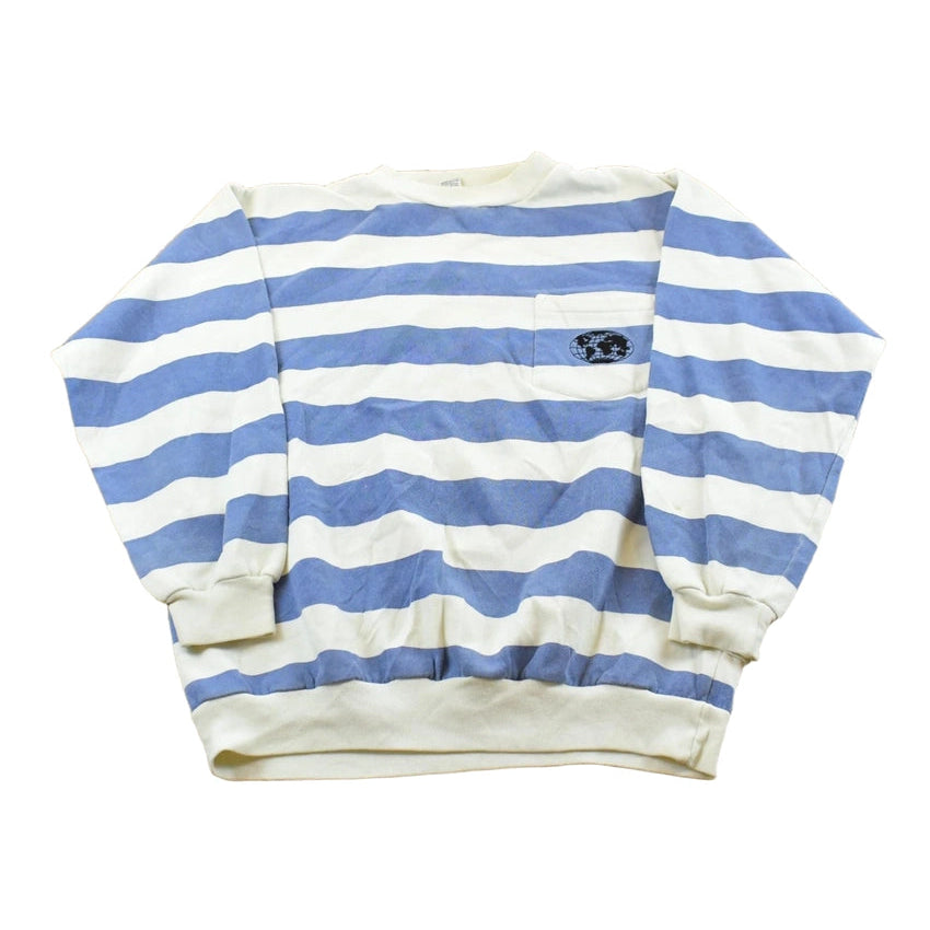 Vintage 1980s 10th Gear Striped Globe Print Crewneck Sweatshirt Men's M