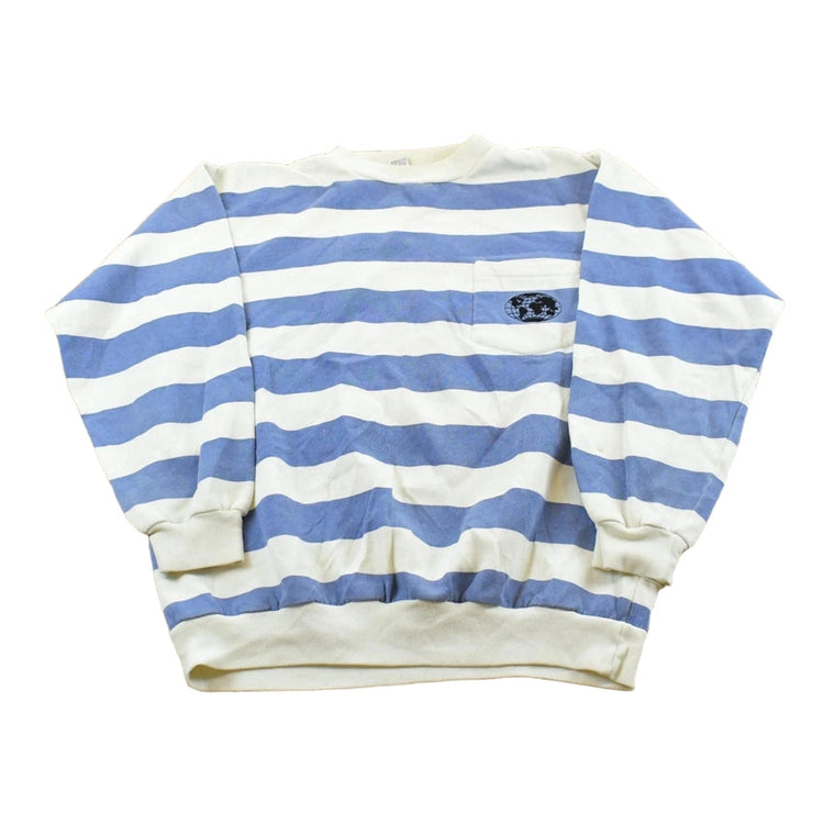 Vintage 1980s 10th Gear Striped Globe Print Crewneck Sweatshirt Men's M