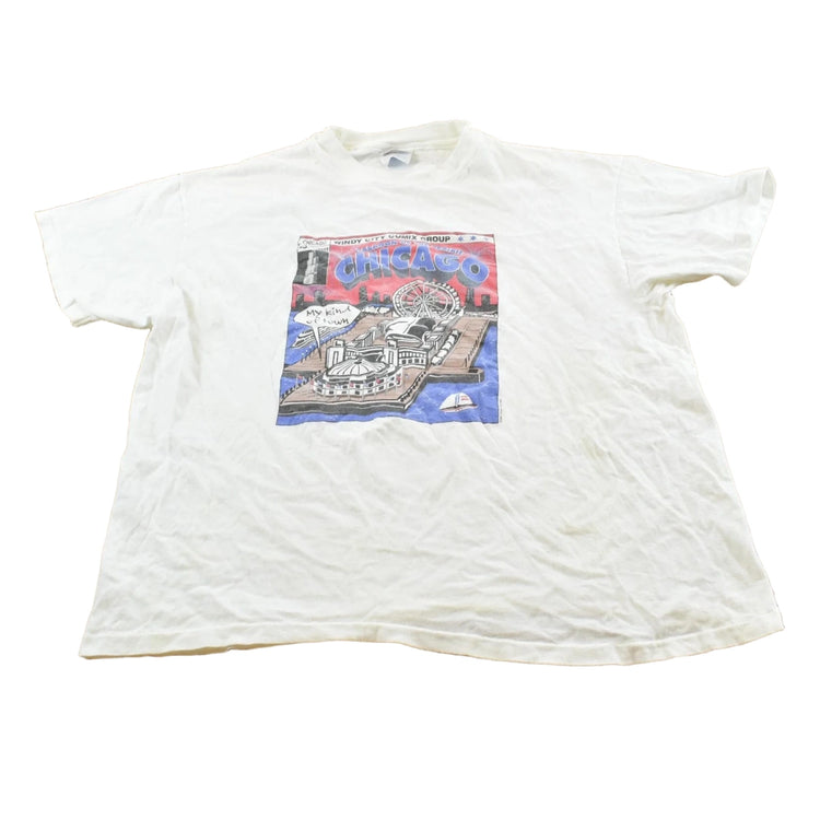 Vintage 1996 Chicago Windy Comix Navy Pier Landmark Travel Souvenir T-Shirt Men's L