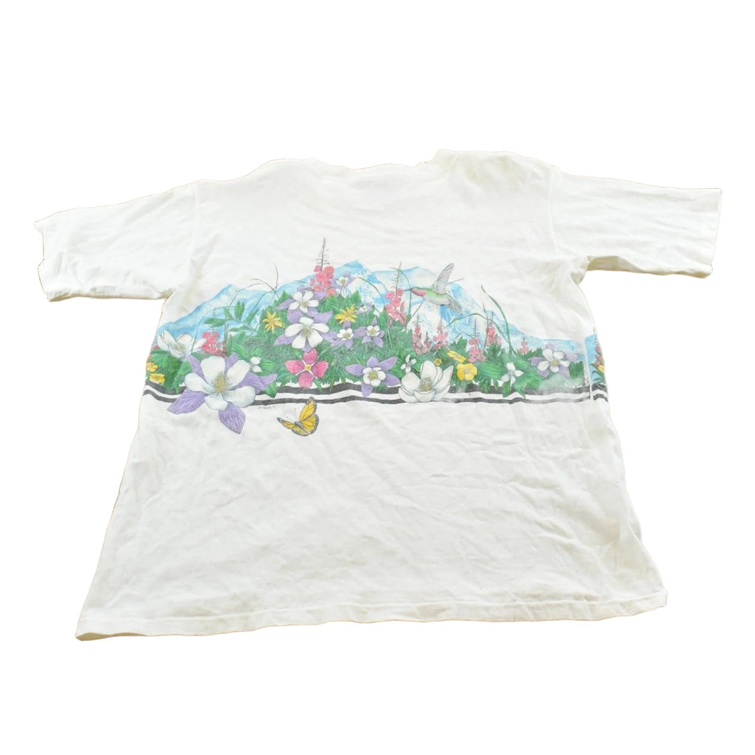 Vintage 1991 Habitat Durango Butterfly Garden Wraparound Graphic T-Shirt Men's M
