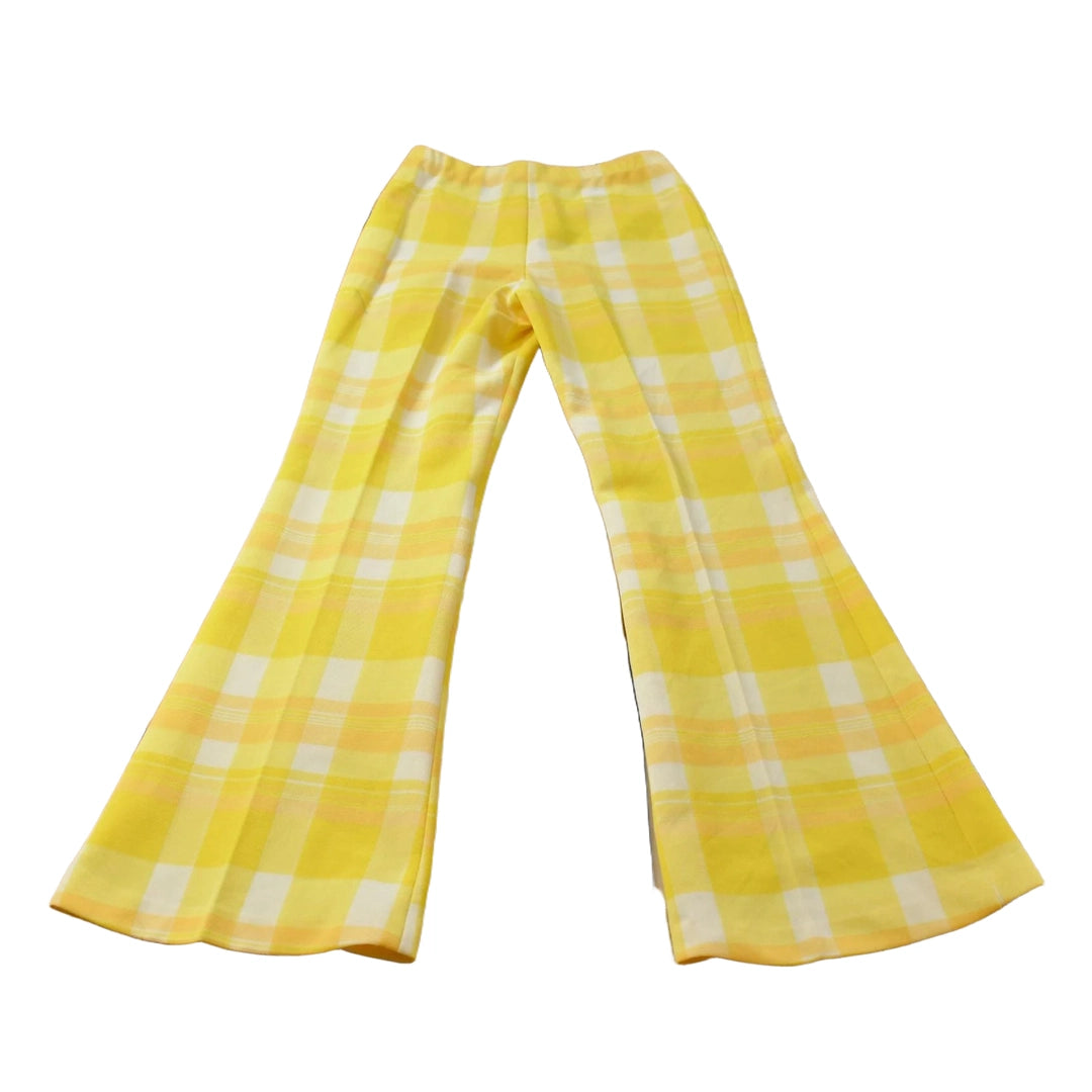 Vintage 1970s Femenits Bell Bottoms Pleated Checkered Plaid Pants Women's 27 x 31