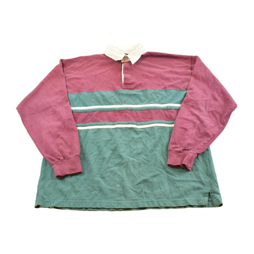 Vintage 1990s Grand Banks Outfitters Rugby Quarter Button Up Long Sleeve Polo Shirt Men's L