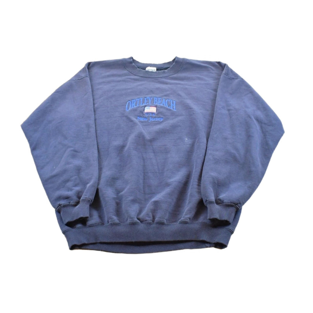 Vintage 2000s Ortley Beach New Jersey Embroidered Souvenir Crewneck Sweatshirt Men's L