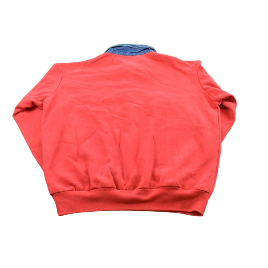 True Vintage 1970s Quarter Zip Denim Accents Collared Sweatshirt Men's XL