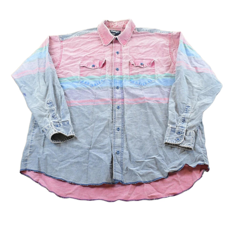 Vintage 1990s Wrangler Denim Color Block Button Up Shirt Men's XL