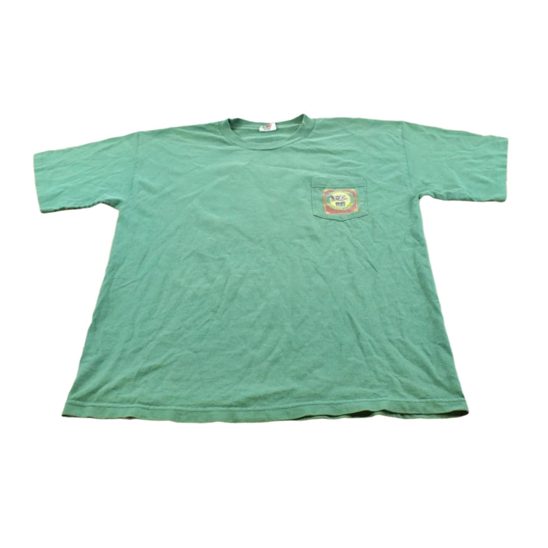 Vintage 1990s Trader Joe's Jumping Cow Amber Ale Souvenir T-Shirt Mens L