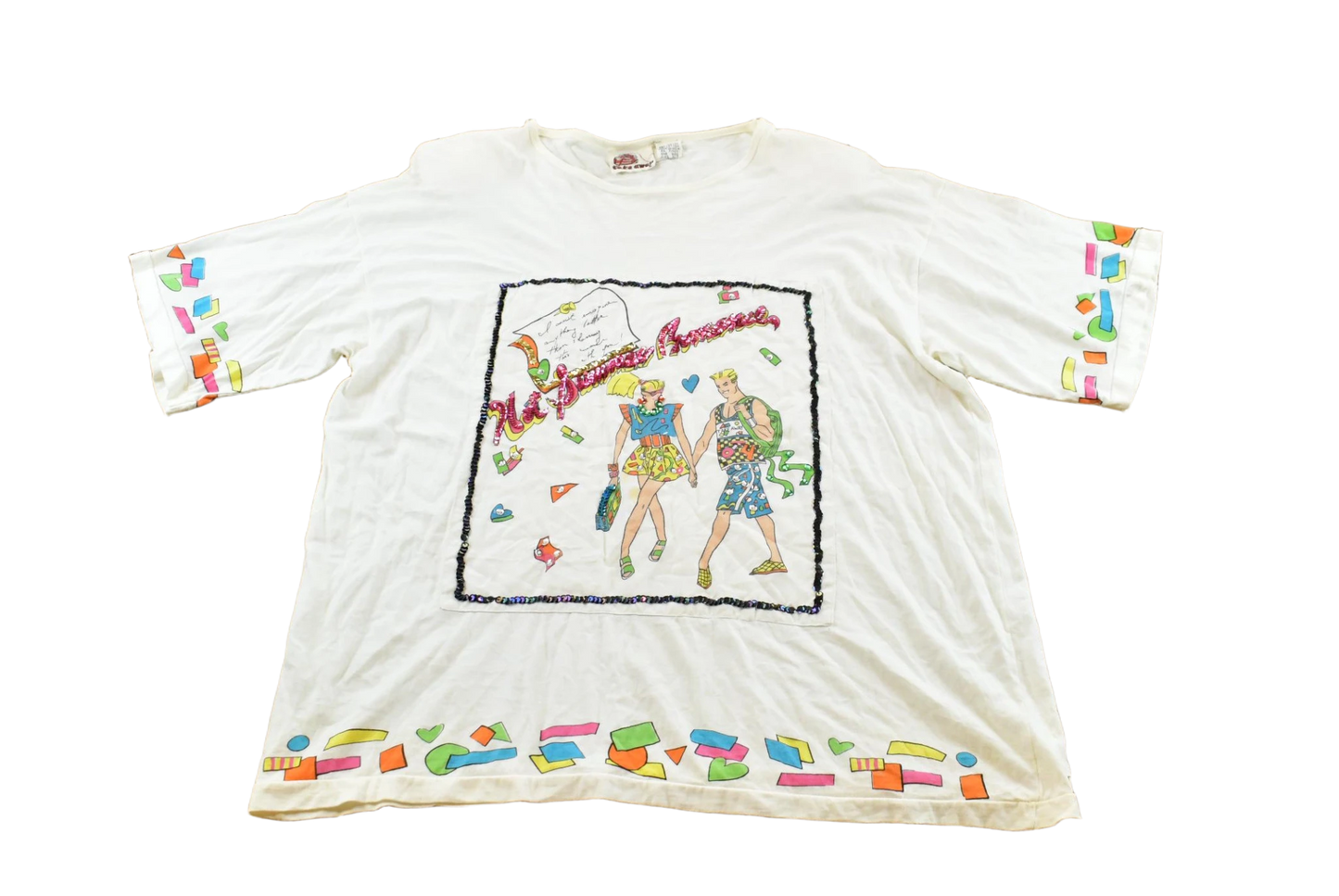 Vintage 1980s Take Away Hot Summer Romance Sequins Shoulder Pads T-Shirt Women's 2XL