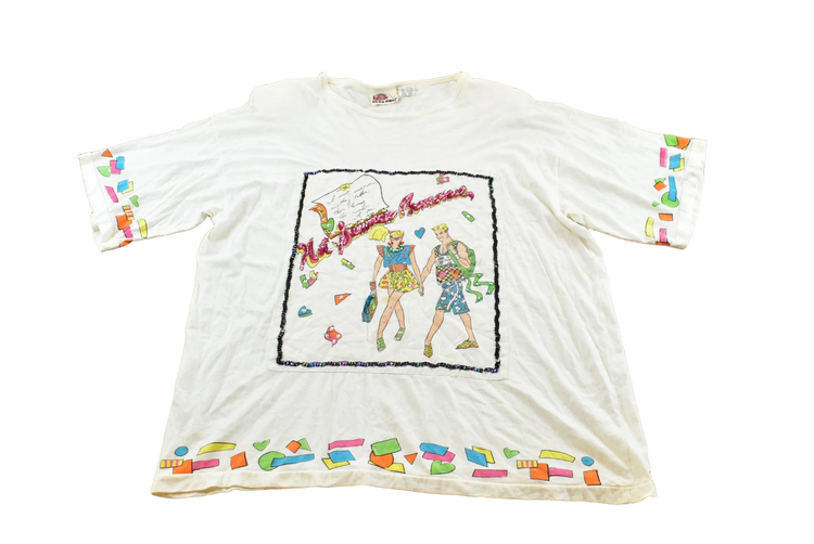 Vintage 1980s Take Away Hot Summer Romance Sequins Shoulder Pads T-Shirt Women's 2XL
