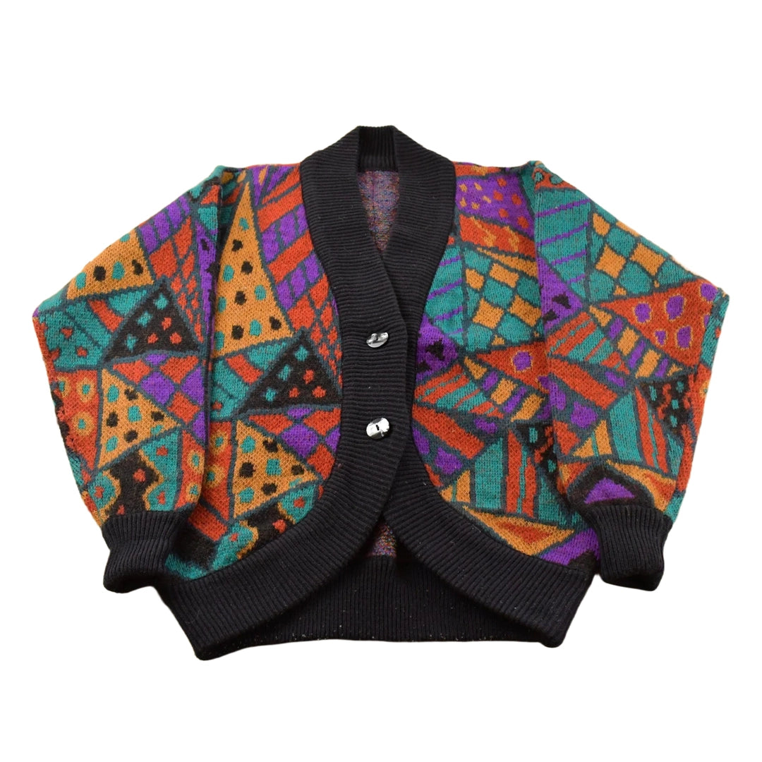 Vintage 1990s Geometric Abstract Knit Cardigan Sweater Women's L