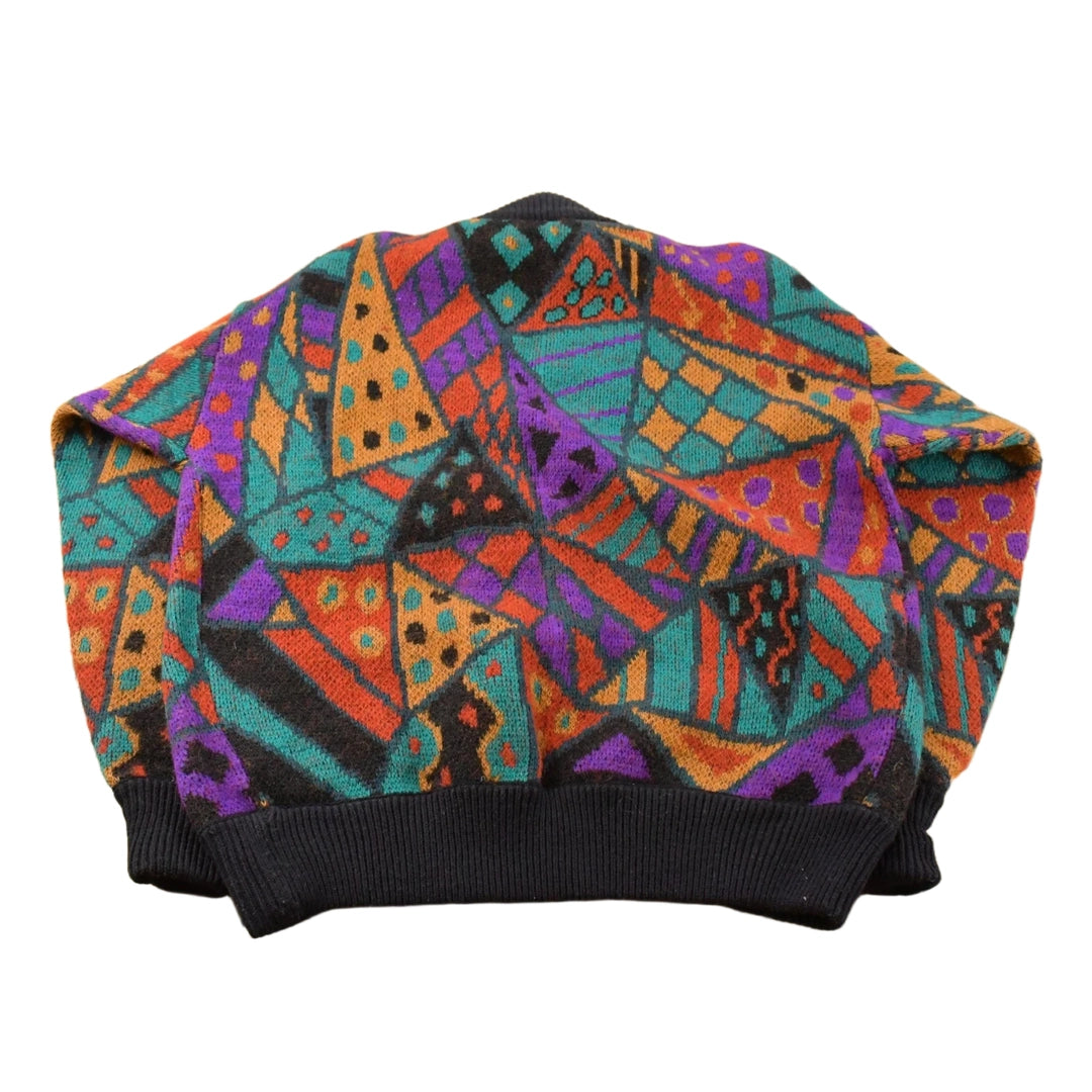 Vintage 1990s Geometric Abstract Knit Cardigan Sweater Women's L