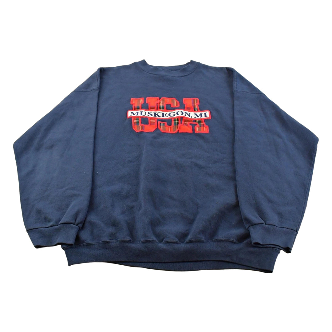 Vintage 1990s Muskegon Michigan Travel Crewneck Sweatshirt Men's 2XL