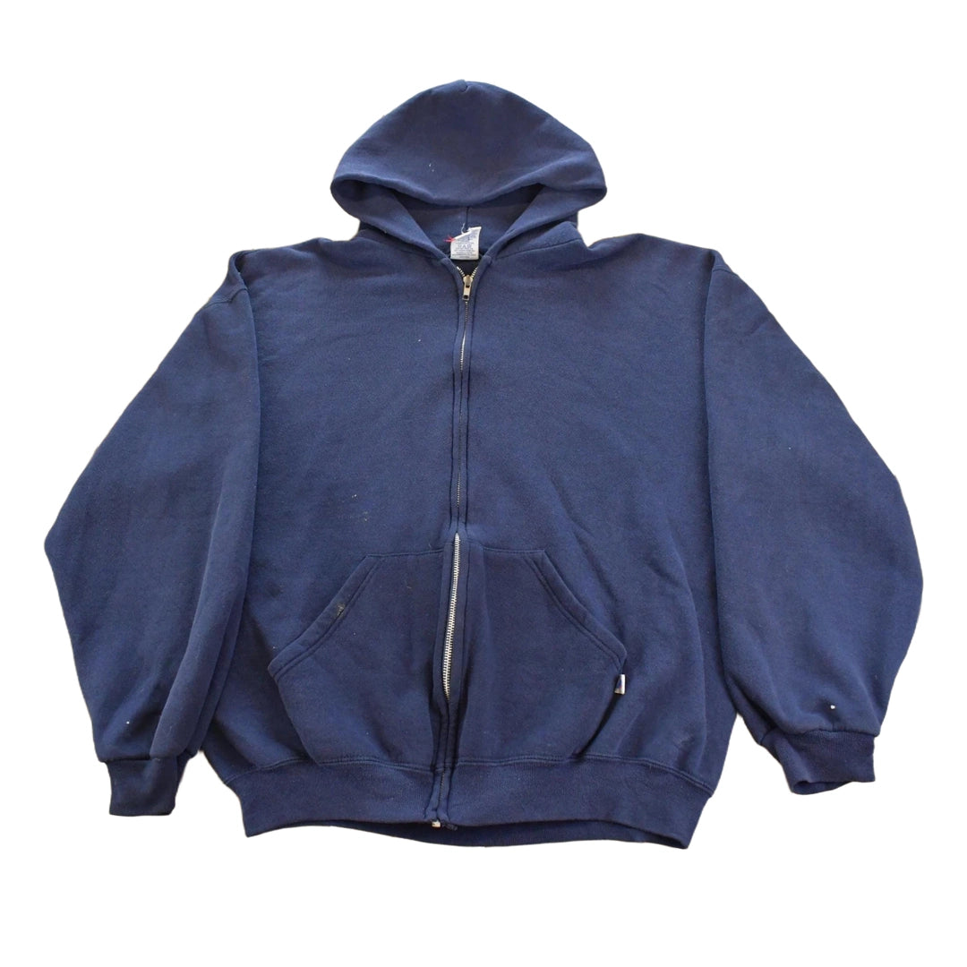 Vintage 1990s Russell Athletics Blank Navy Blue Full Zip Hoodie Sweatshirt Men's L