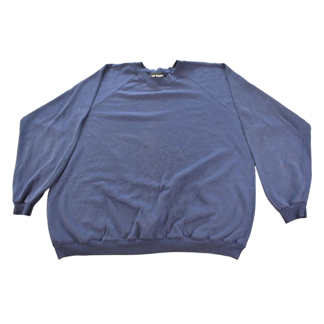Vintage 1990s Blank Navy Blue Raglan Crewneck Sweatshirt Men's 2XL
