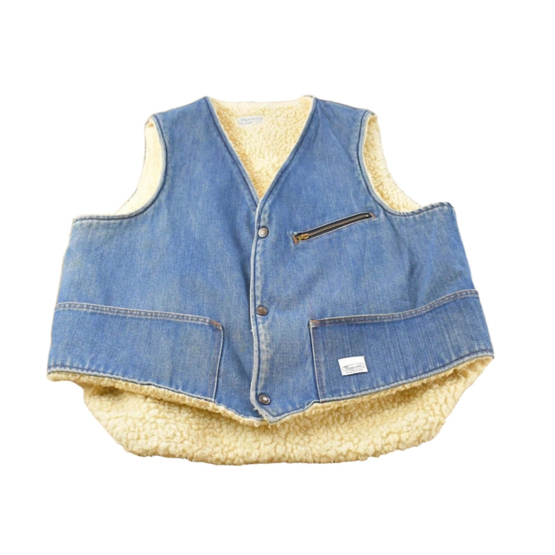 Vintage 1980s Madewell Sherpa Lined Denim Jean Vest Men's L