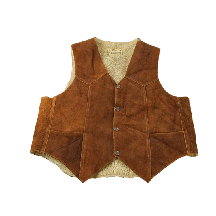 Vintage 1970s Steer Brand Western Leather Sherpa Lined Vest Jacket Men's L