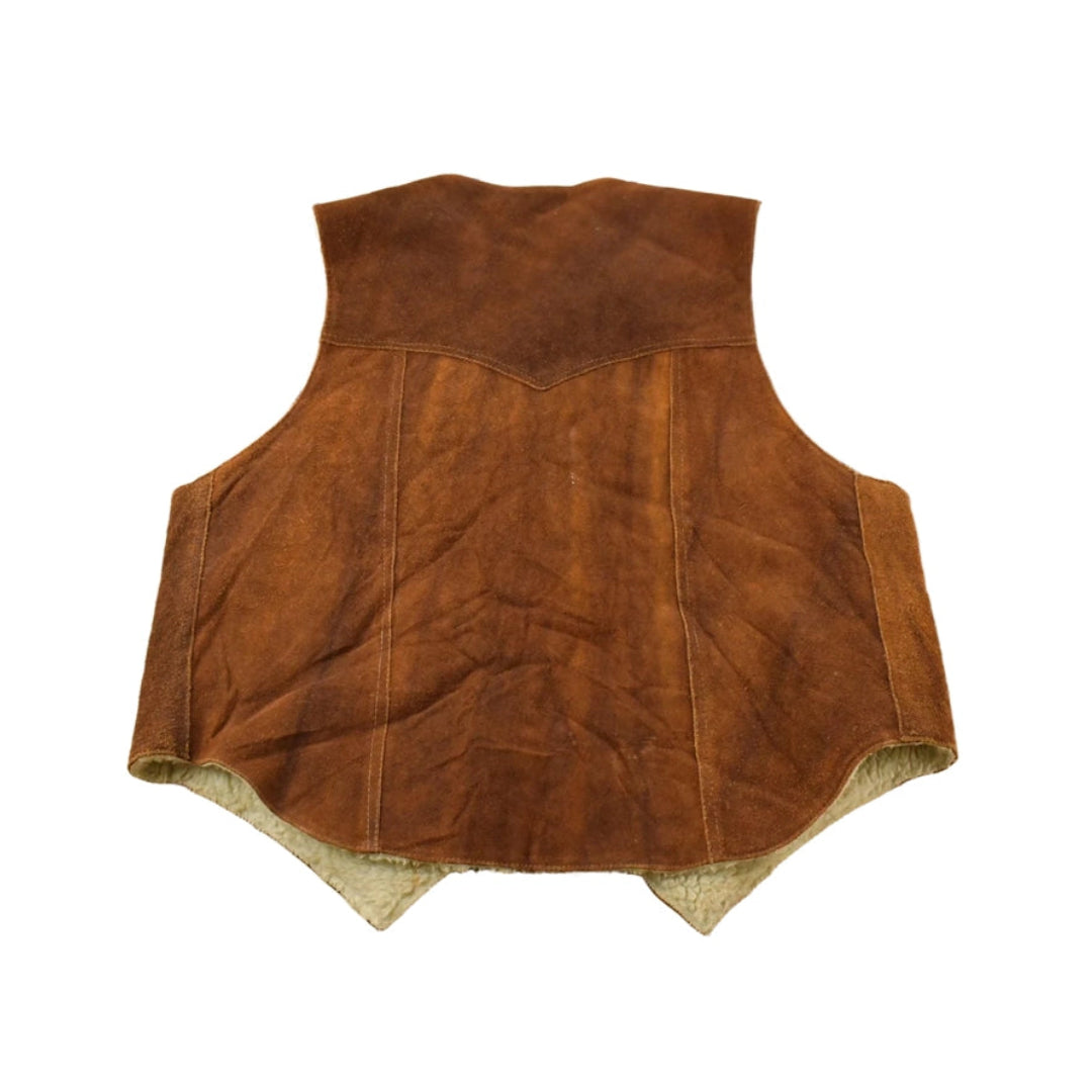 Vintage 1970s Steer Brand Western Leather Sherpa Lined Vest Jacket Men's L