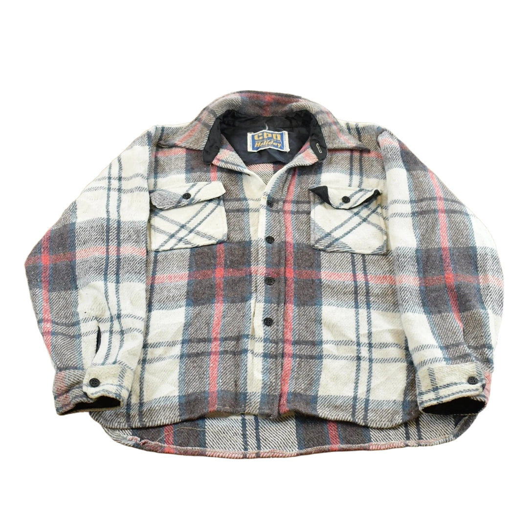 Vintage 1980s CPO Holiday Flannel Shirt Jacket Men's Large