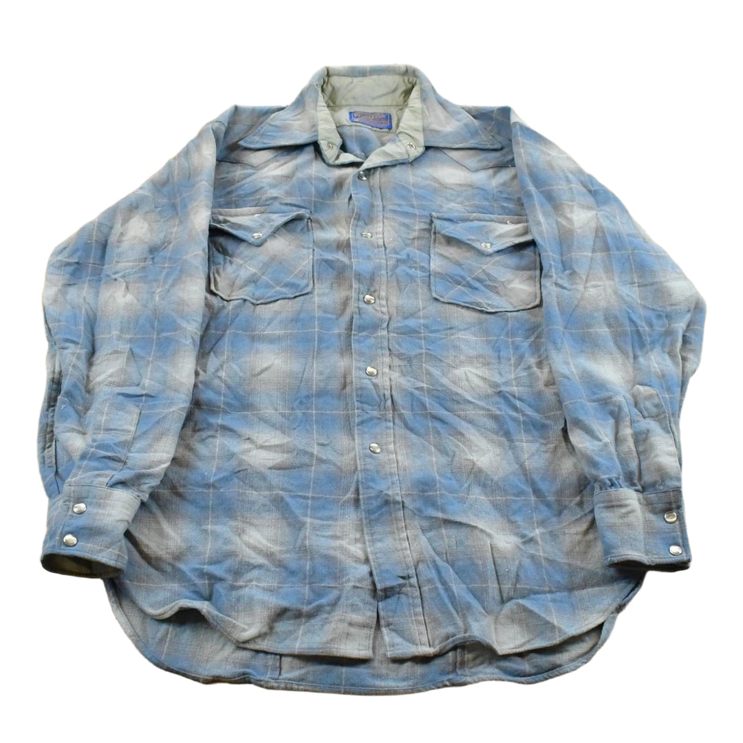 Vintage 1970s Pendleton Wool Western Flannel Snap Button Up Shirt Men's M